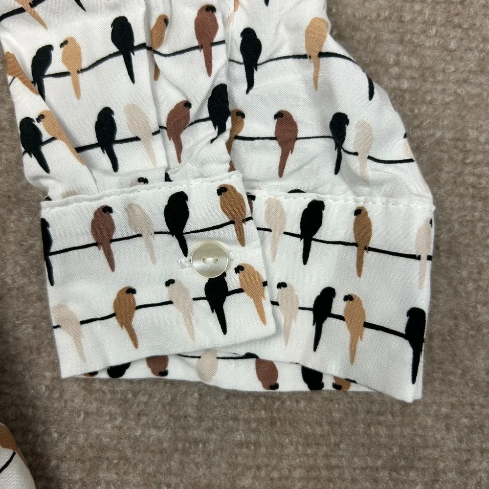 Jane + Delancey Shirt Womens XL‎ White Rayon Parrot Print Round Hem Button Up